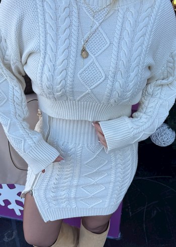 Mai kırık beyaz kazak etek fermuarlı takım - Görsel 3