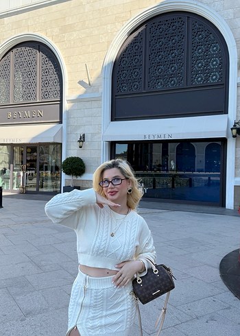 Mai kırık beyaz kazak etek fermuarlı takım - Görsel 4