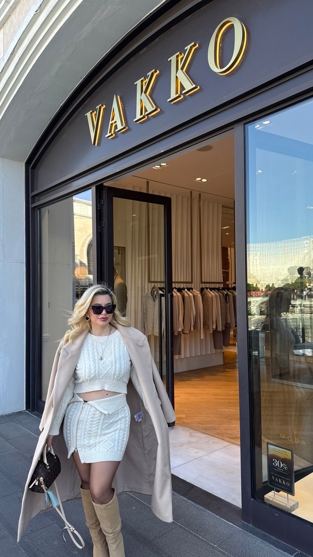 Mai kırık beyaz kazak etek fermuarlı takım - Görsel 2