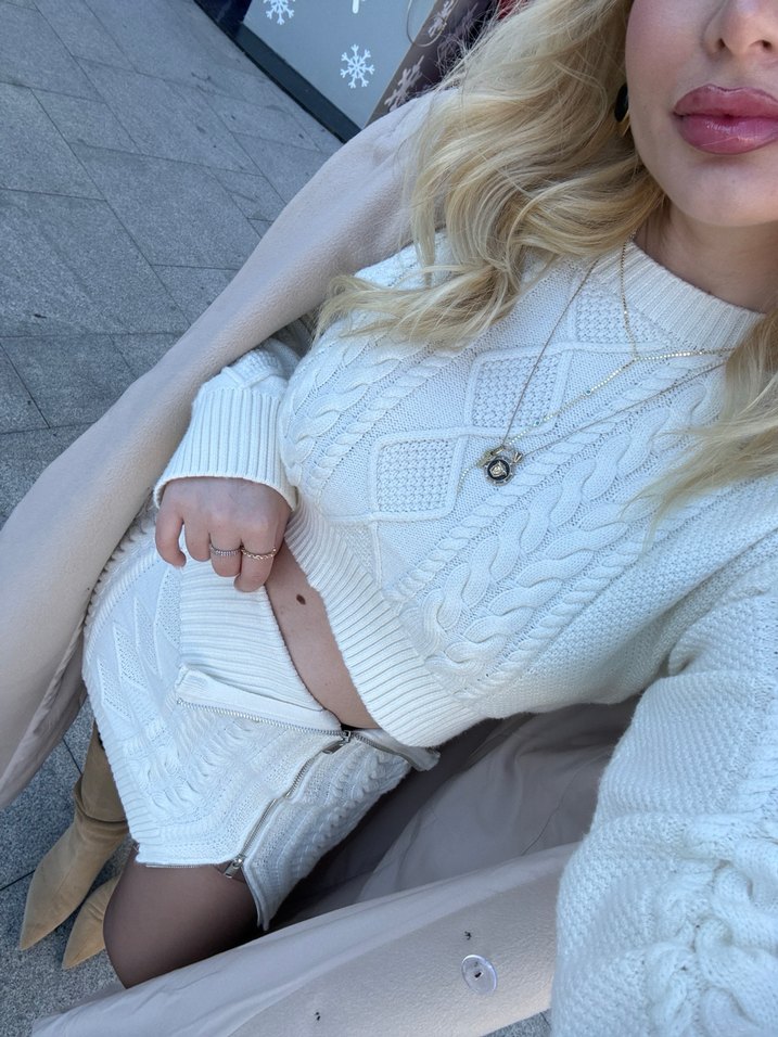 Mai kırık beyaz kazak etek fermuarlı takım - Görsel 5