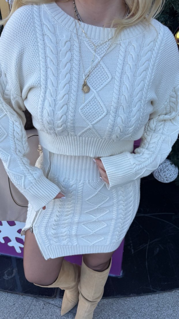 Mai kırık beyaz kazak etek fermuarlı takım - Görsel 3