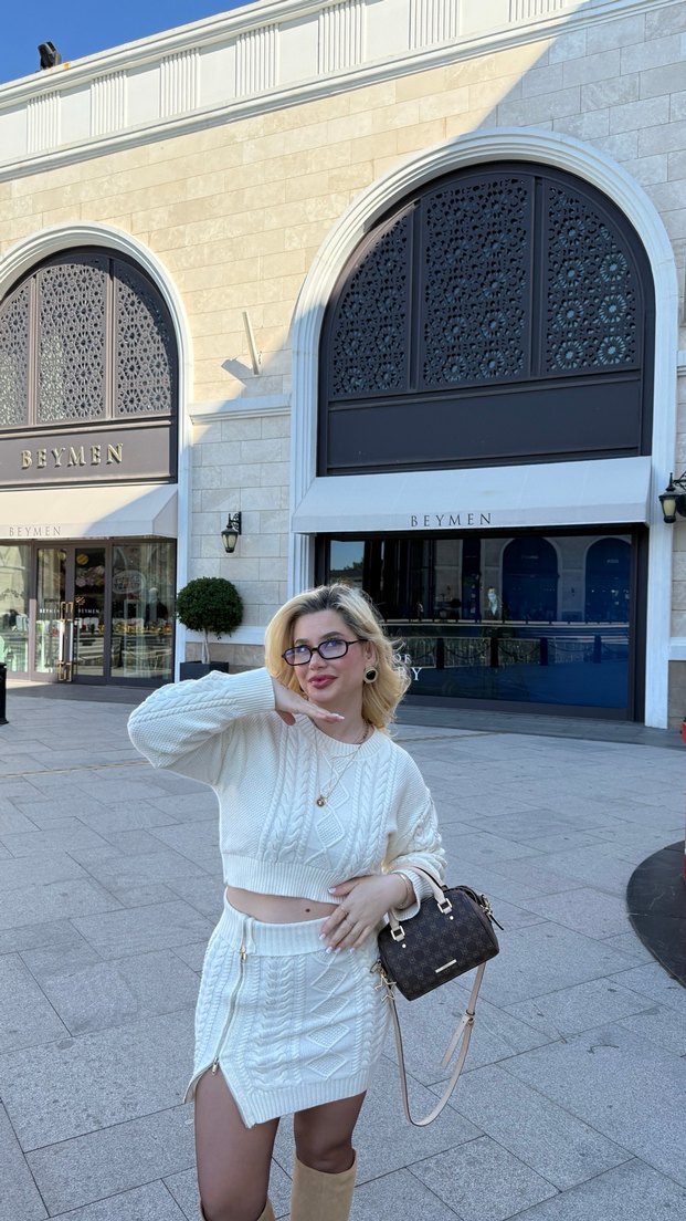 Mai kırık beyaz kazak etek fermuarlı takım - Görsel 4