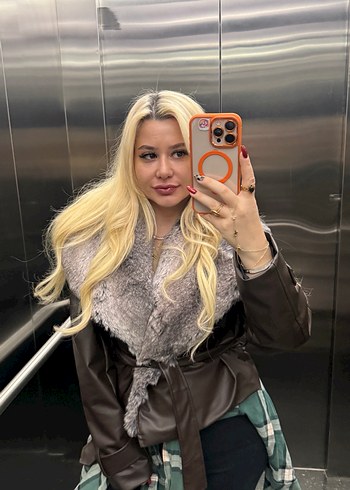 Gri Deri ve Kürk Detaylı Kadın Ceket - Görsel 12