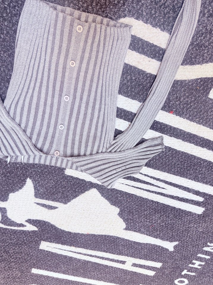 Gri Çizgili Strappy Triko Kadın Kazak - Görsel 4