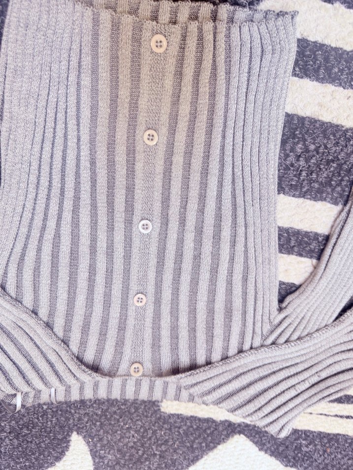 Gri Çizgili Strappy Triko Kadın Kazak - Görsel 3