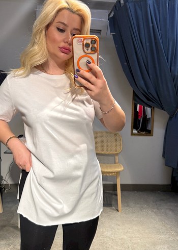 Beyaz Oversize Kadın Tişört - Görsel 7