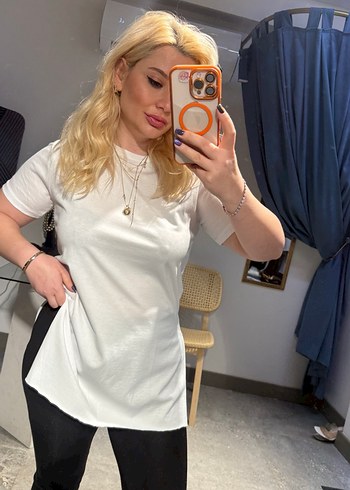 Beyaz Oversize Kadın Tişört - Görsel 5