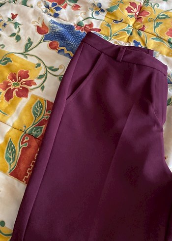 Bordo Kadın Midi Kumaş Pantolon - Görsel 4