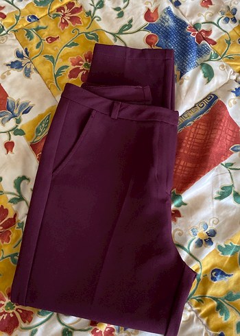 Bordo Kadın Midi Kumaş Pantolon - Görsel 2