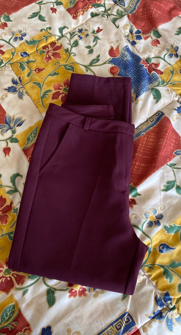 Bordo Kadın Midi Kumaş Pantolon - Görsel 2