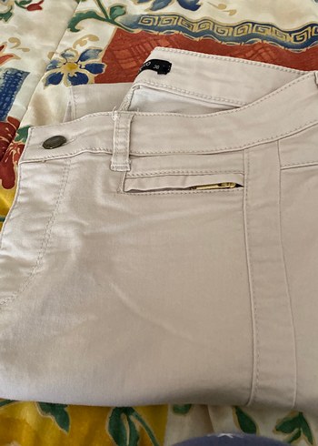 Bej rengi Pamuklu Fermuarlı Salaş Kadın Pantolon - Görsel 2