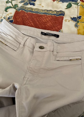 Bej rengi Pamuklu Fermuarlı Salaş Kadın Pantolon - Görsel 5