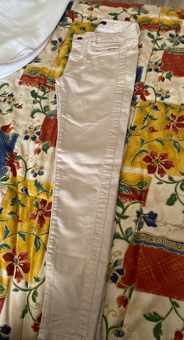 Bej rengi Pamuklu Fermuarlı Salaş Kadın Pantolon - Görsel 3