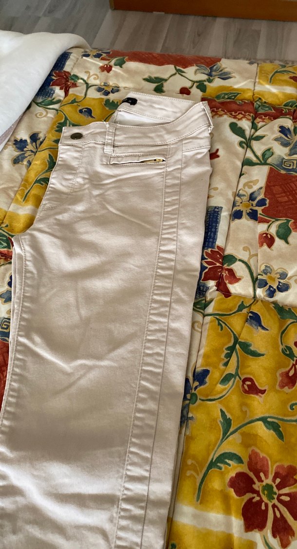 Bej rengi Pamuklu Fermuarlı Salaş Kadın Pantolon - Görsel 4