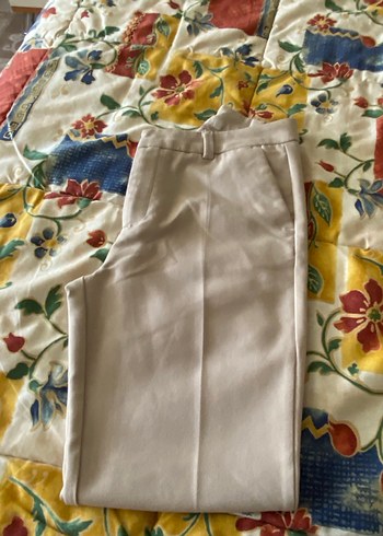 Bej Kadın Pamuklu Midi Kumaş Pantolon - Görsel 7