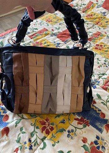 Pilise Detaylı Çok Renkli Deri Kadın Çanta - Görsel 8