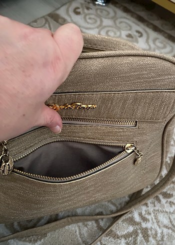 Bej Süet Fermuarlı Kadın Çanta - Görsel 5