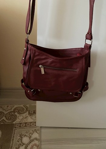 Bordo Deri Kadın Çanta Tokalı - Görsel 2
