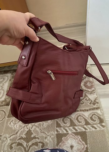 Bordo Deri Kadın Çanta Tokalı - Görsel 3