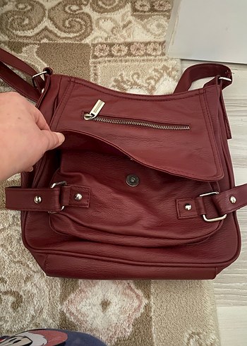 Bordo Deri Kadın Çanta Tokalı - Görsel 5