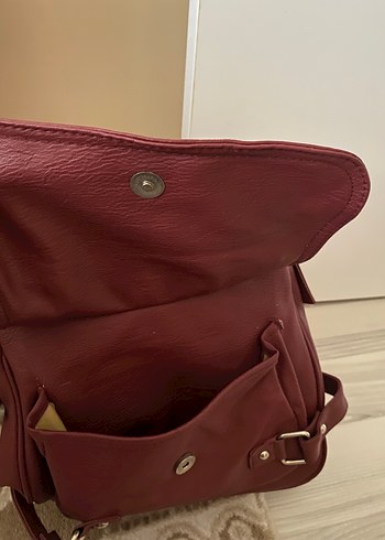 Bordo Deri Kadın Çanta Tokalı - Görsel 4