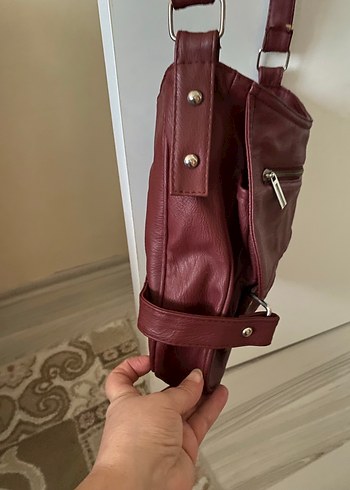 Bordo Deri Kadın Çanta Tokalı - Görsel 8
