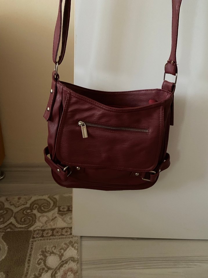 Bordo Deri Kadın Çanta Tokalı - Görsel 2