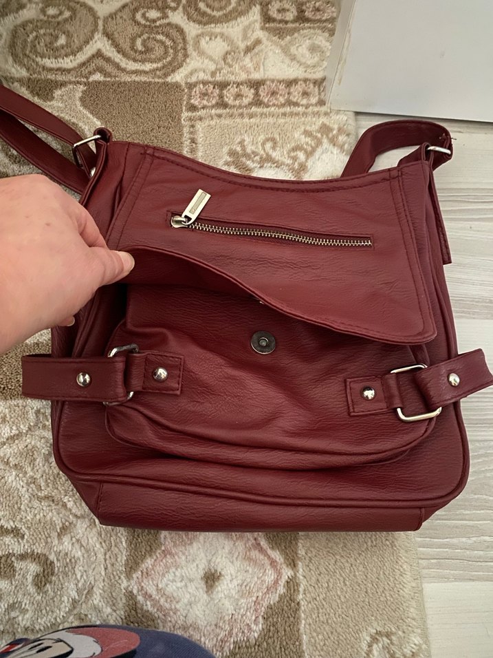 Bordo Deri Kadın Çanta Tokalı - Görsel 5