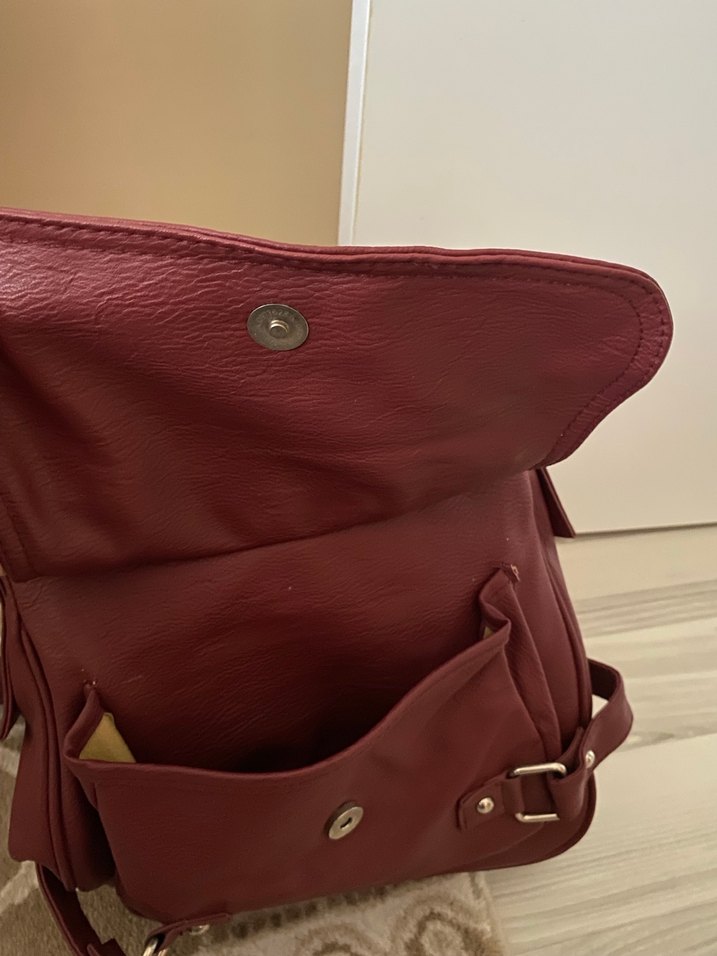 Bordo Deri Kadın Çanta Tokalı - Görsel 4