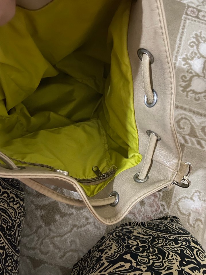 Püsküllü Bej Deri Bohem Kadın Çanta - Görsel 3