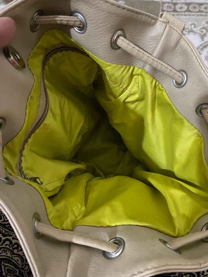 Püsküllü Bej Deri Bohem Kadın Çanta - Görsel 2