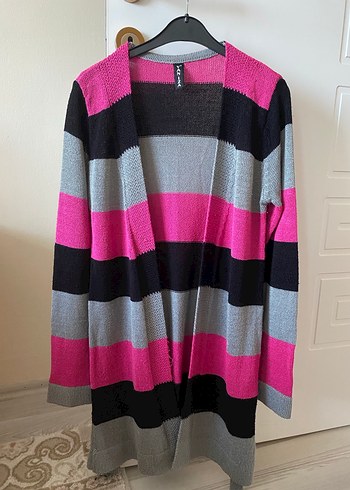 Çizgili Uzun Kollu Triko Kadın Hırka - Görsel 2