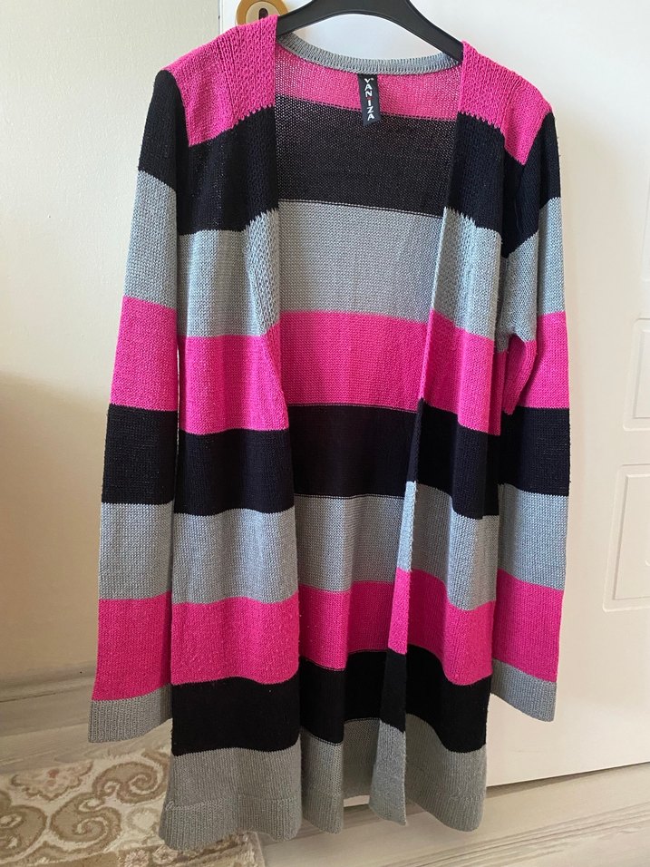 Çizgili Uzun Kollu Triko Kadın Hırka - Görsel 4