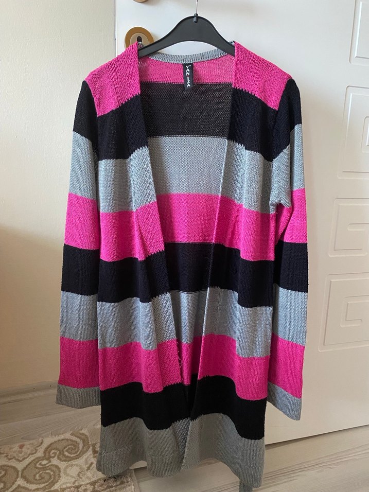 Çizgili Uzun Kollu Triko Kadın Hırka - Görsel 2