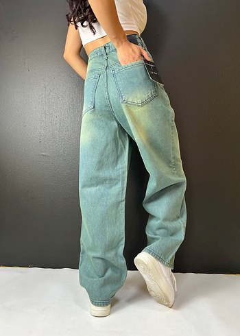 xs Beden yeşil Renk VİNTAGE YIKAMA UNİSEX BAGGY JEAN