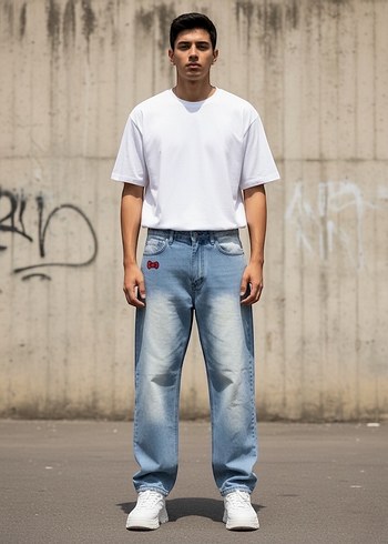 28 Beden mavi Renk HELLO KİTTY UNİSEX BAGGY JEAN PANTOLON