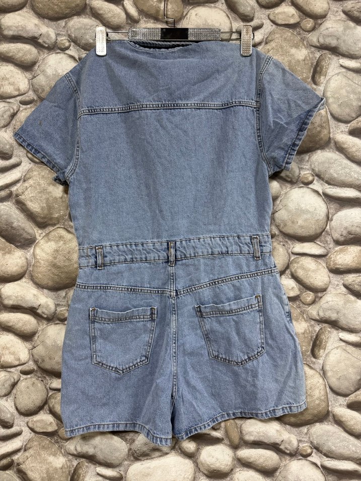 Düğmeli Mavi Denim Kısa Tulum KOD:009 - Görsel 3