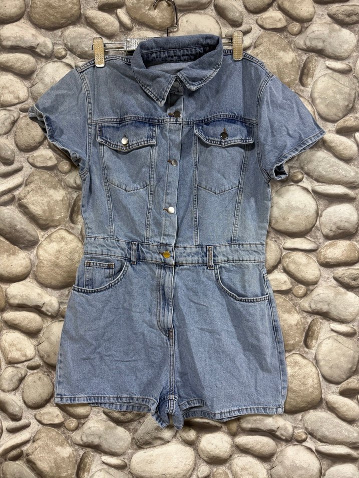 Düğmeli Mavi Denim Kısa Tulum KOD:009 - Görsel 2