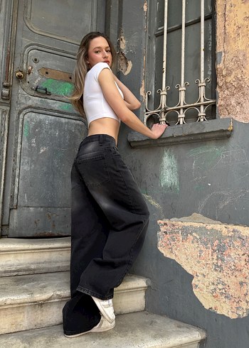 ESKİTME YIKAMA UNİSEX BAGGY JEANS - Görsel 4