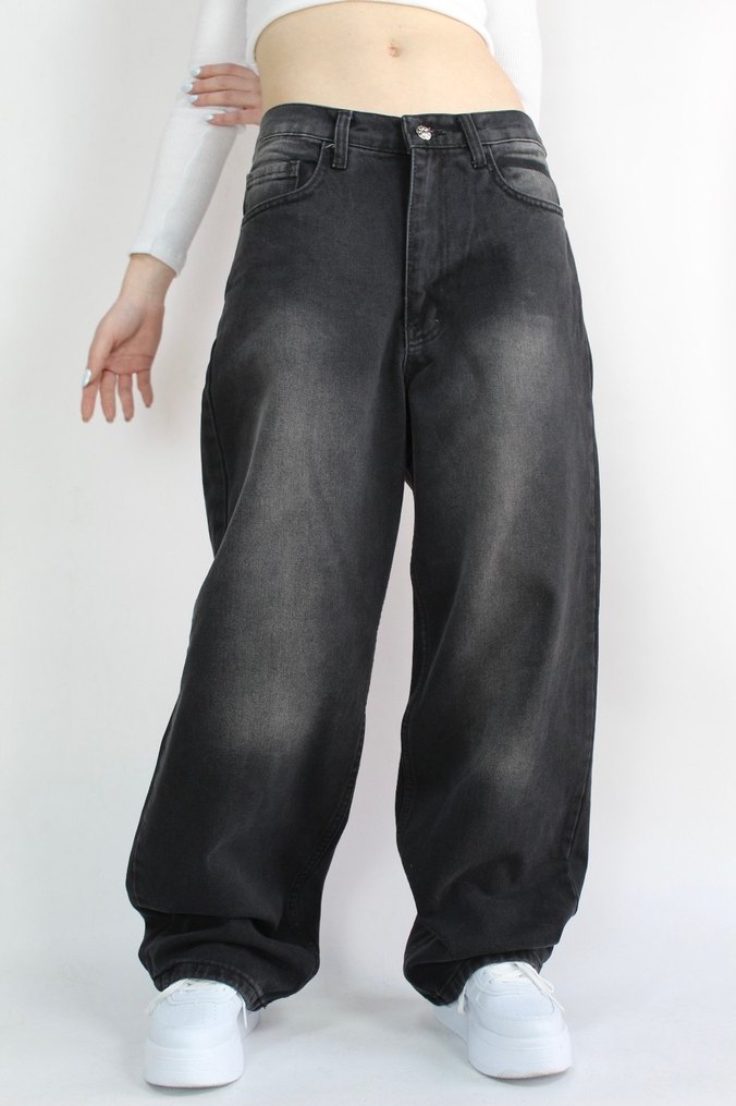 ESKİTME YIKAMA UNİSEX BAGGY JEANS - Görsel 3