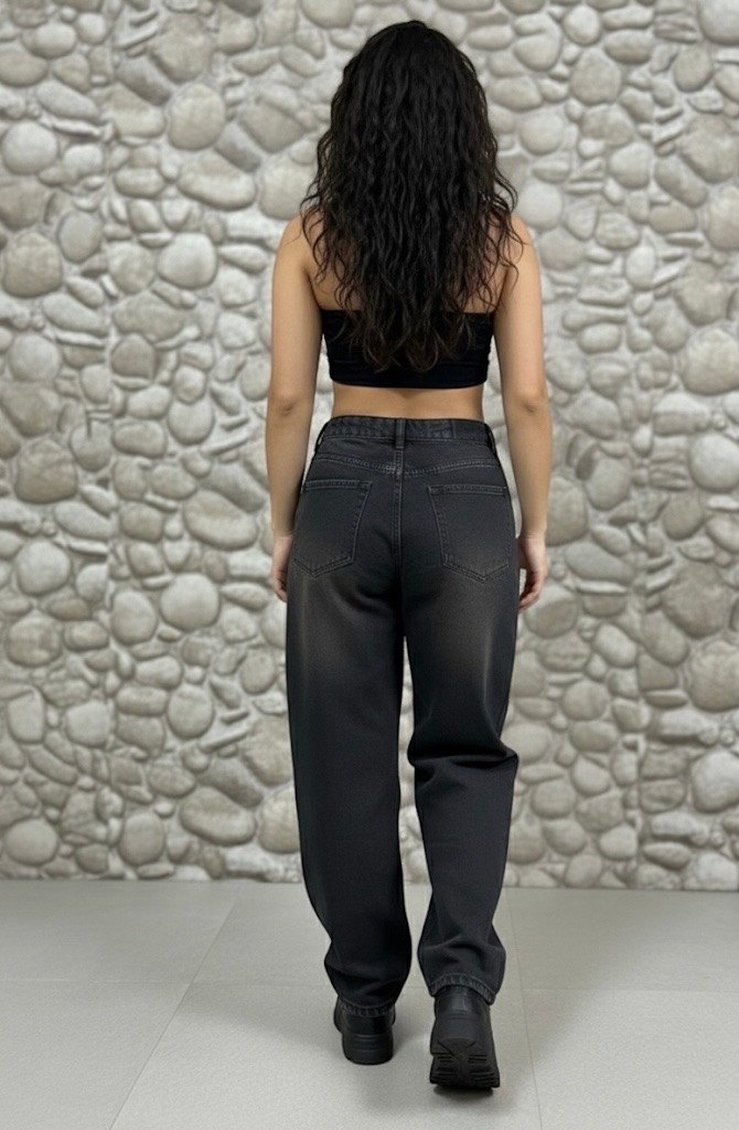 ESKİTME KAHVE YIKAMA BAGGY JEAN PANTOLON - Görsel 2