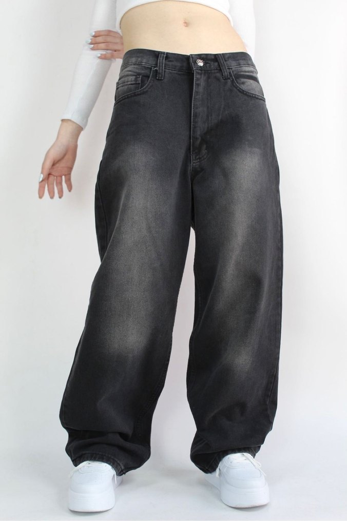 ESKİTME YIKAMA BAGGY JEAN PANTOLON - Görsel 3