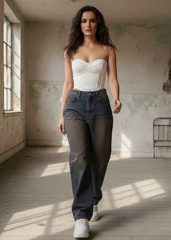 VİNTAGE KAHVE YIKAMALI BAGGY JEANS - Görsel 3