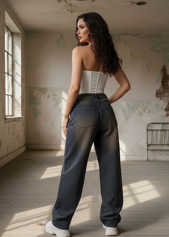 VİNTAGE KAHVE YIKAMALI BAGGY JEANS - Görsel 2