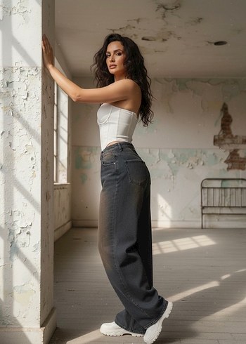 VİNTAGE KAHVE YIKAMALI BAGGY JEANS - Görsel 4