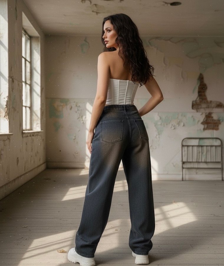 VİNTAGE KAHVE YIKAMALI BAGGY JEANS - Görsel 2