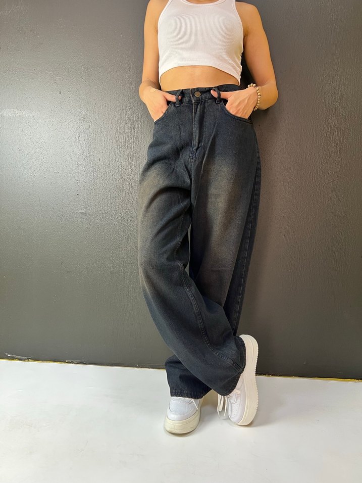 ESKİTME KAHVE YIKAMA BAGGY JEAN PANTOLON - Görsel 4