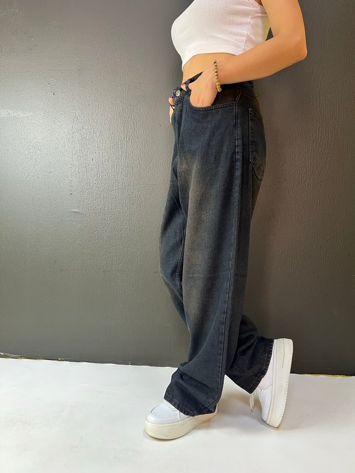 ESKİTME KAHVE YIKAMA BAGGY JEAN PANTOLON - Görsel 3