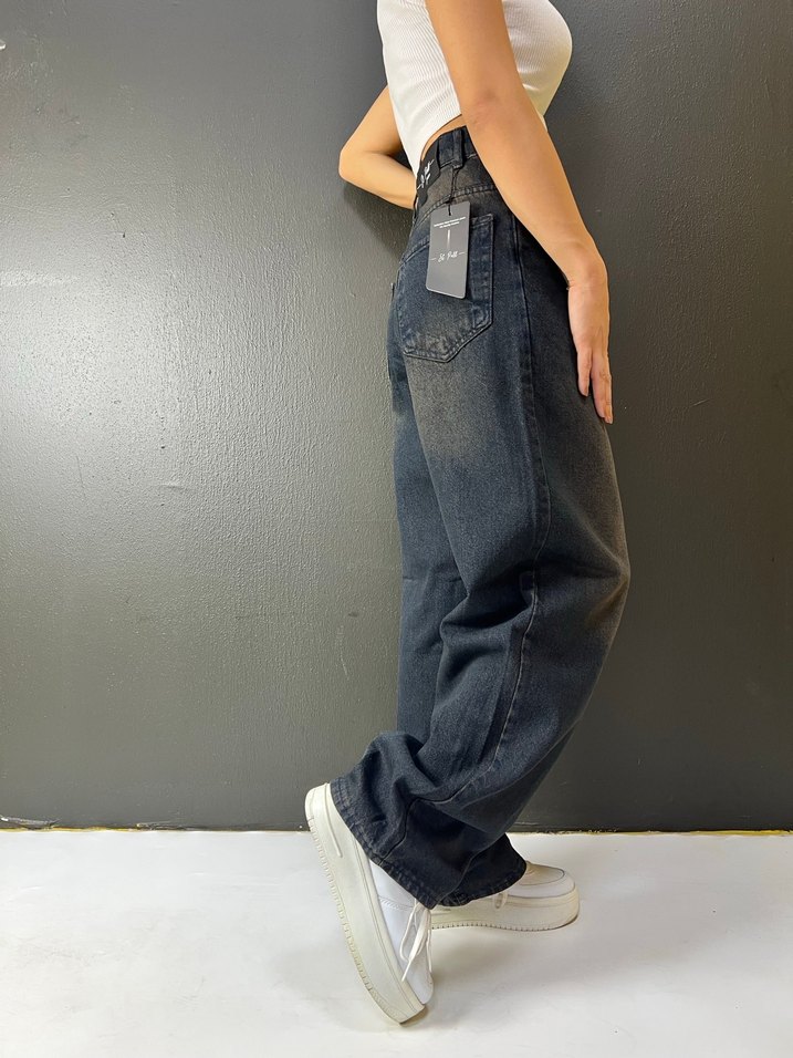 ESKİTME KAHVE YIKAMA BAGGY JEAN PANTOLON - Görsel 2