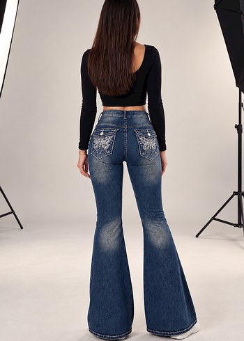 Zara Yuksek Bel Mavi Denim İspanyol Paca Jean